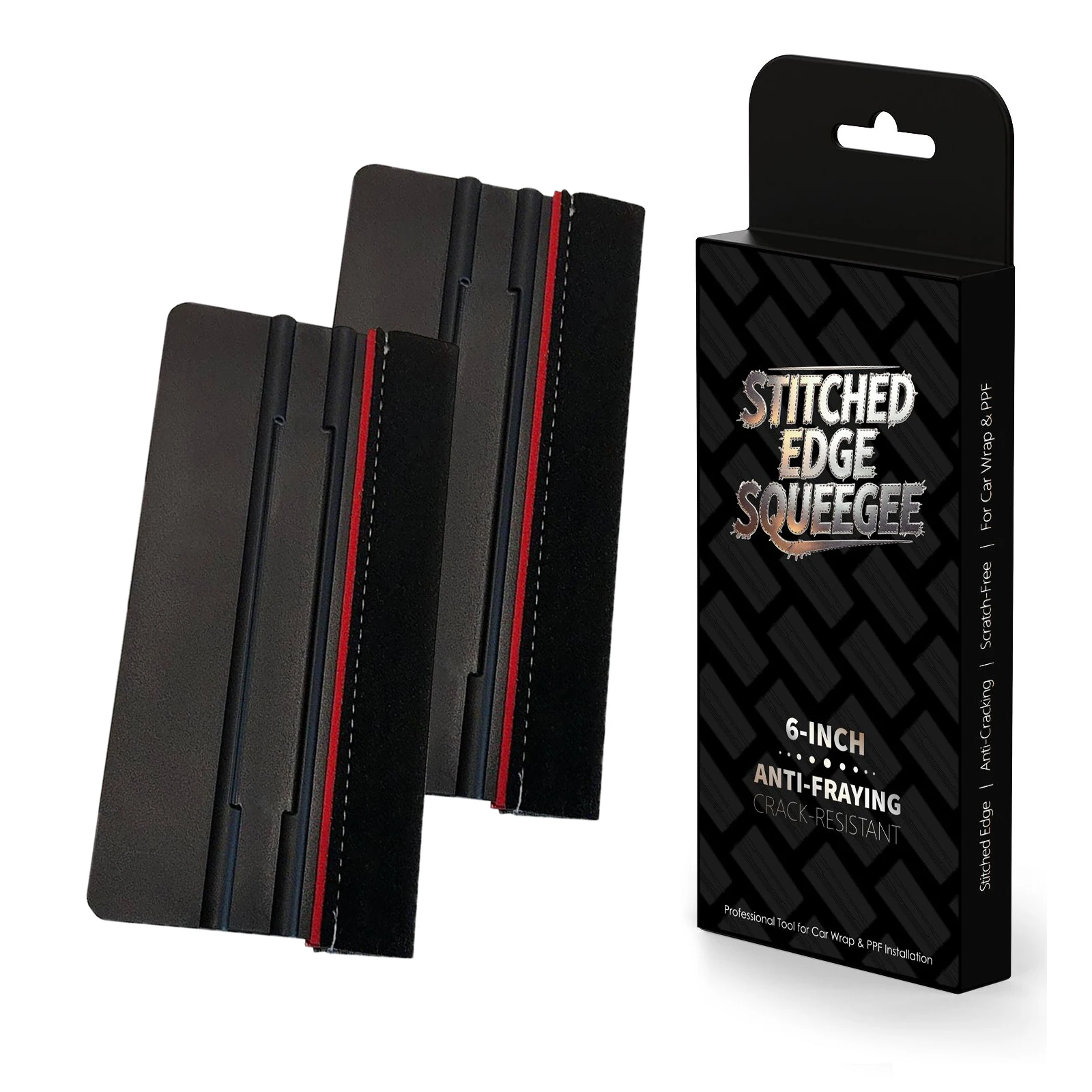 FOSHIO 2pcs/Pack 6 Inch Stitched Suede Felt Squeegee Car Window Tint Vinyl Wrap Double-Layer Felt Edge Plastic Hard Card Scraper