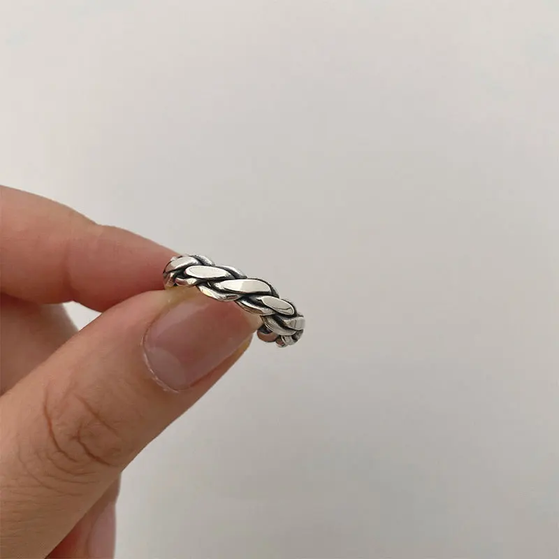 925 Sterling Zilveren Ringen Koppels Accessoires Ins Fashion Vintage Twist Ontwerp Ronde Vorm Geometrische Thai Zilveren Sieraden