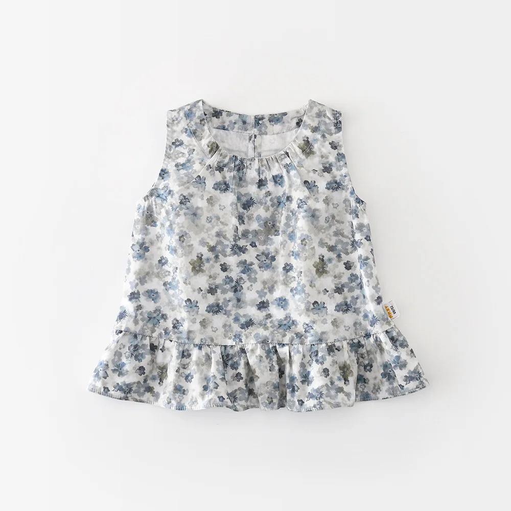 

Новые летние хлопковые топы без рукавов для девочек 2026 года, милые детские майки с цветочным принтом для малышей, детская одежда