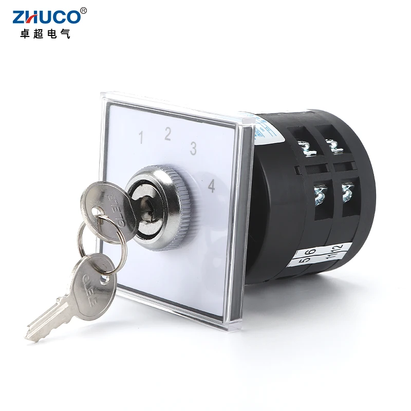

ZHUCO LW6Y-2/C121 5A 4 Position 1-2-3-4 12 Terminal Screws Electrical Universal Rotary Changeover Key Switch