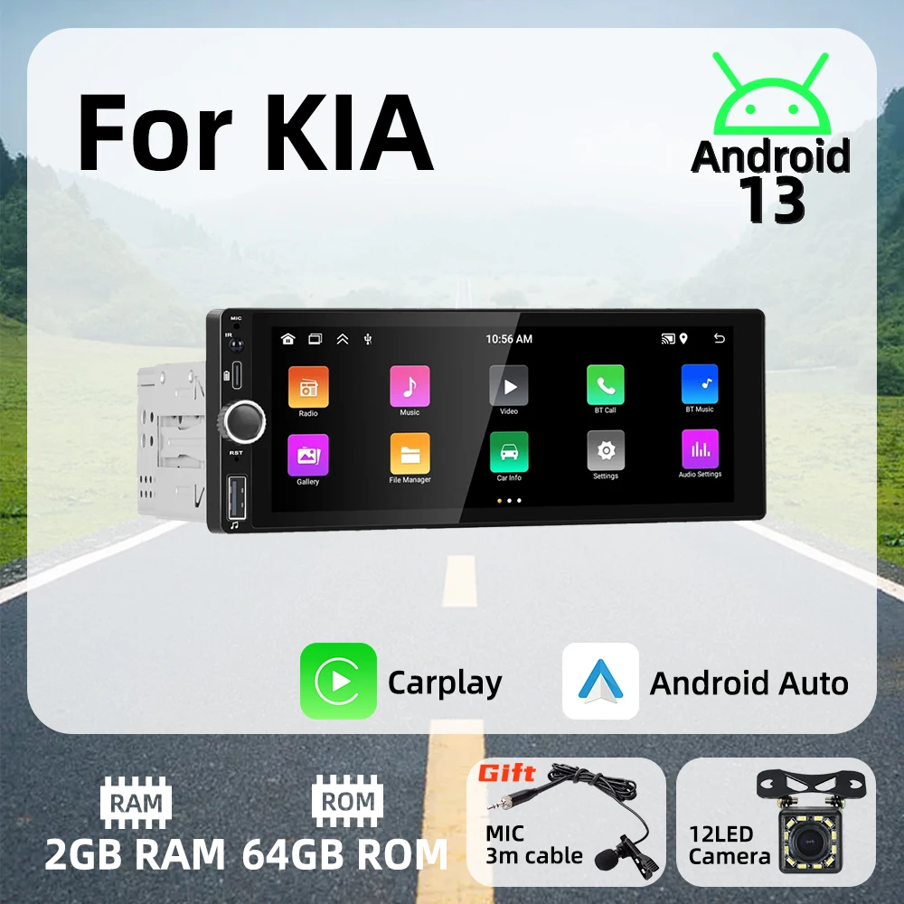 

Carplay Android Auto Android Car Multimedia 1 Din Radio for KIA 6.86" Screen Stereo Head Unit Autoradio GPS Navigation BT WIFI