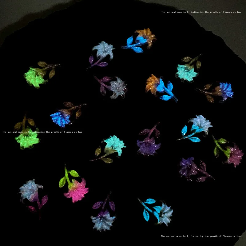 50 szt. Letnie Nowe Dwukolorowe, Delikatne, Błyszczące Lilia Kwiat Żywica Akcesoria do Paznokci, Nocne Światło Brokatowe Dekoracje na Paznokcie