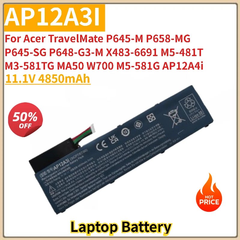 

New High Quality Laptop Battery AP12A3I 11.1V 4850mAh for Acer TravelMate P648-G3-M X483-6691 P645-M P658-MG P645-SG M5-481T
