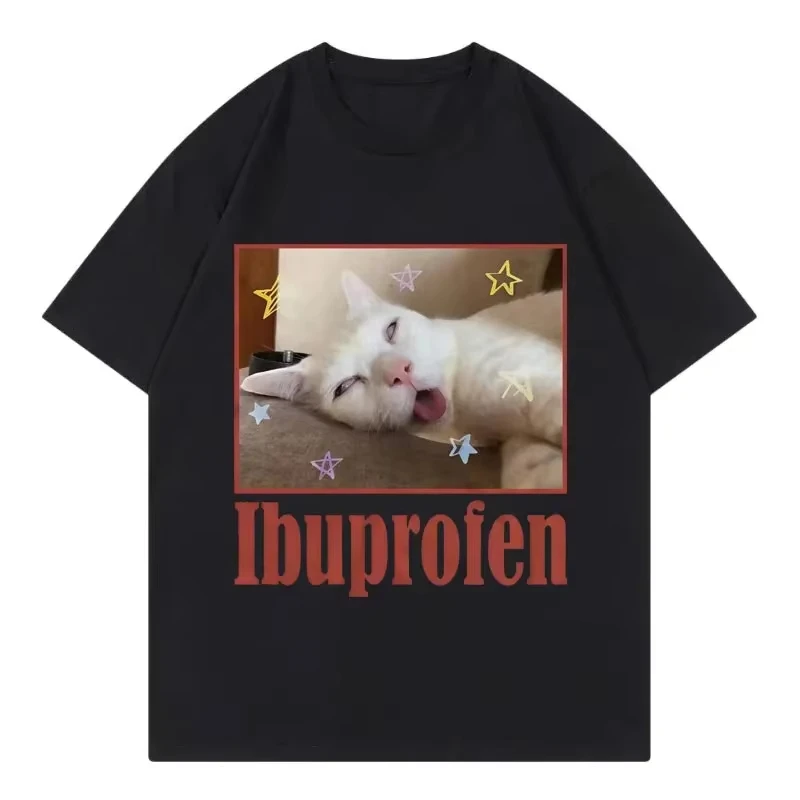 

Футболки с графическим принтом Ibuprofen Funny Cat Meme, женская одежда, модная милая футболка с короткими рукавами, летние повседневные женские футболки