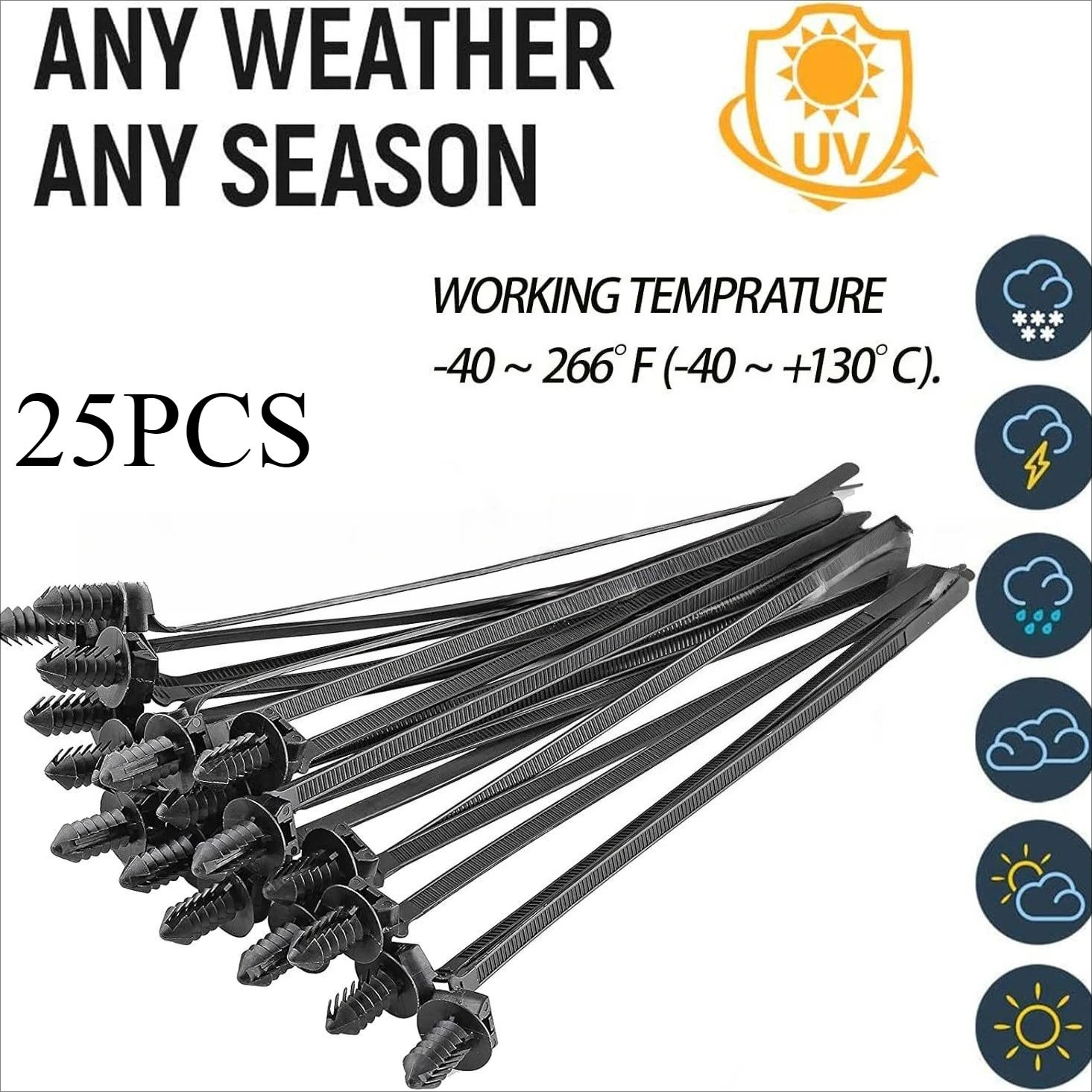 

25pcs Automotive nylon cable clamps, automotive hose clamps, zipper belts, nylon cable locking flanges