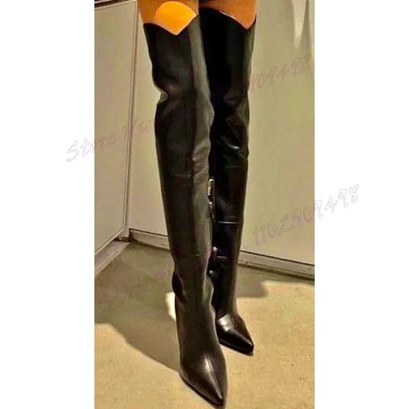 

Black Matte Leather Over The Knee Boots Pointed Toe Shoes for Women Thin High Heels Sexy Lady Shoes 2025 Zapatos Para Mujere