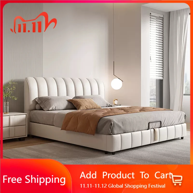 

Light Luxury Leather Bed Double Sleeping Design Bedroom Frame Japanese Unique Bed Princess Modern Muebles Trendy Furniture