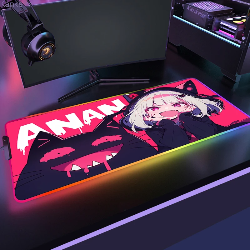 Kawaii Muismat Rgb Backlit Mat Gamer Toetsenbordmat Groot Xxl Gaming Verlengde Coole Deskmat Pc Anime Meisje Rode Achtergrondverlichting Muismat