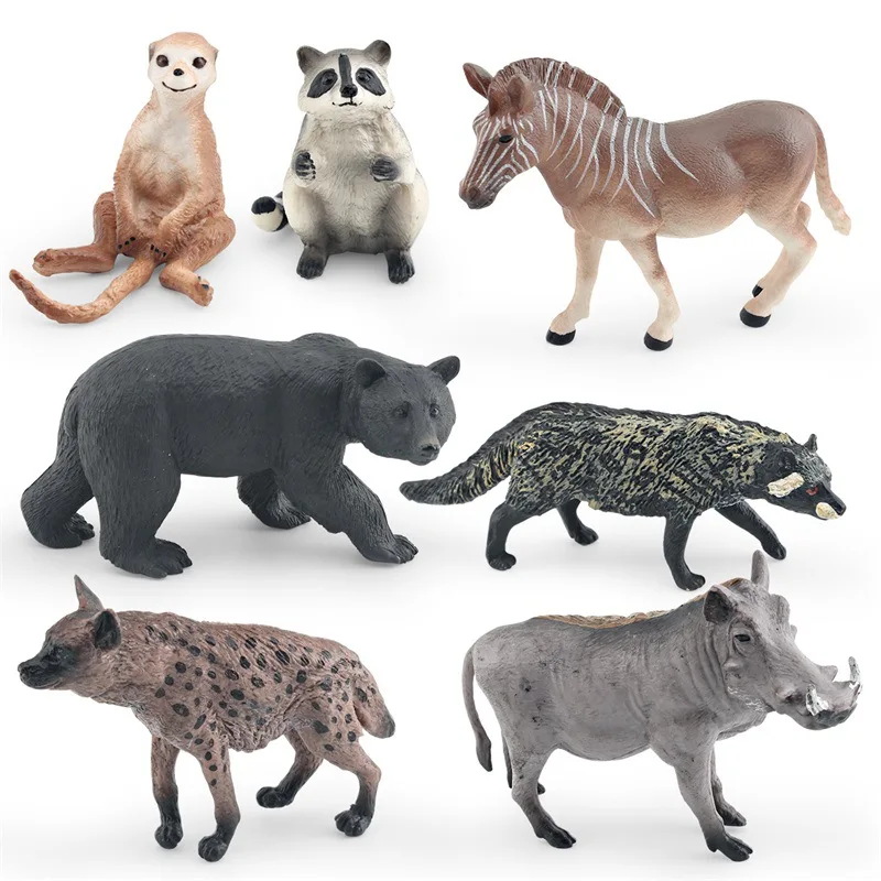 Realistic Wildlife Model Hyena Zebra Sitting Fox Standing Raccoon Wart Hog Children Decorative Ornaments Toys