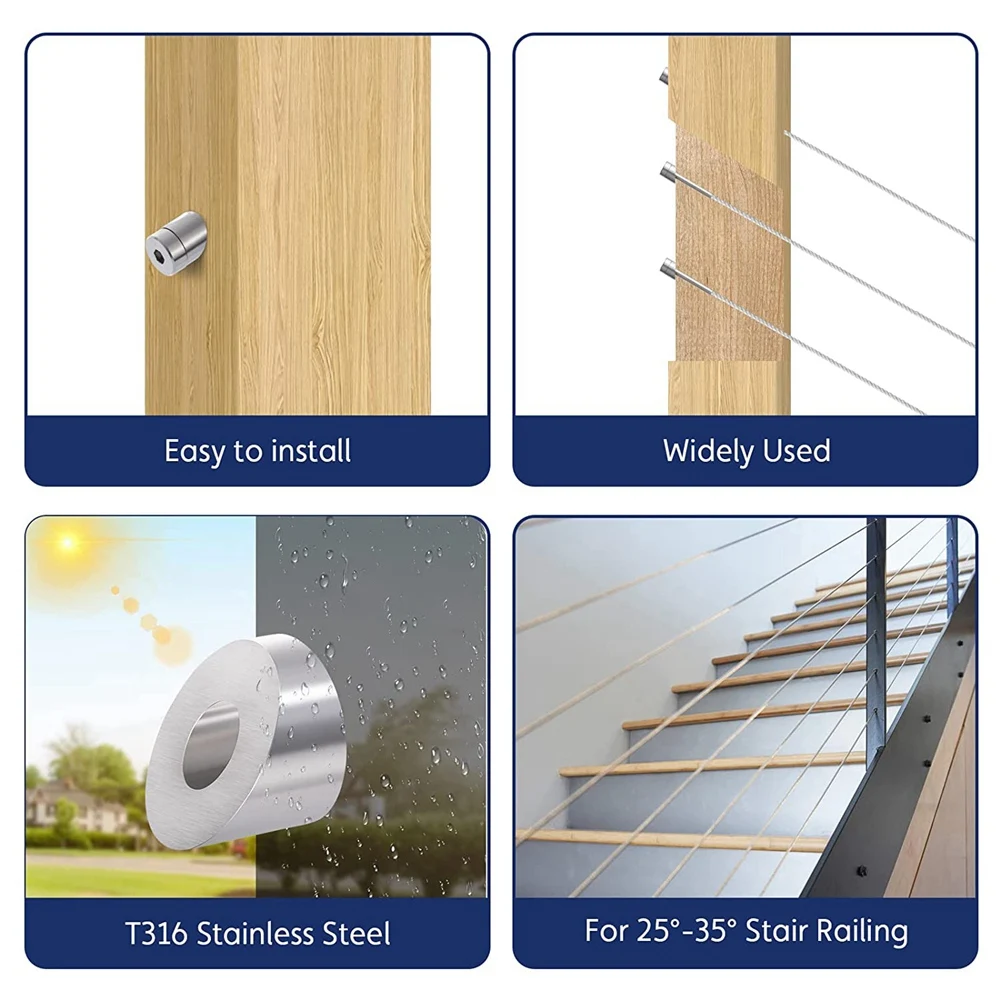 10 упаковок, угловая скошенная шайба из нержавеющей стали, 30 градусов, шайба 1/4 дюйма/6,6 мм, 30 градусов для комплекта кабельных перил HGC