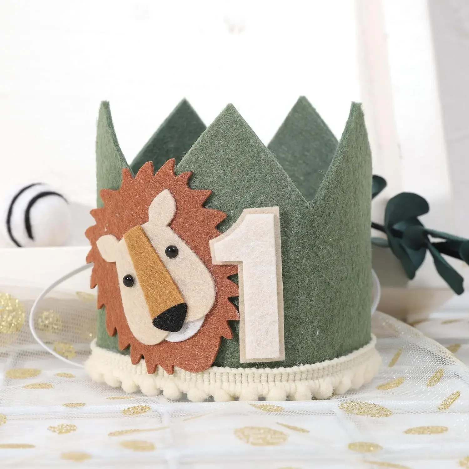 Jungle Safari Animal Lion One 1 Year Birthday Crown Headband Hat Happy Birthday Party decor Kids baby Shower 1st Birthday Party