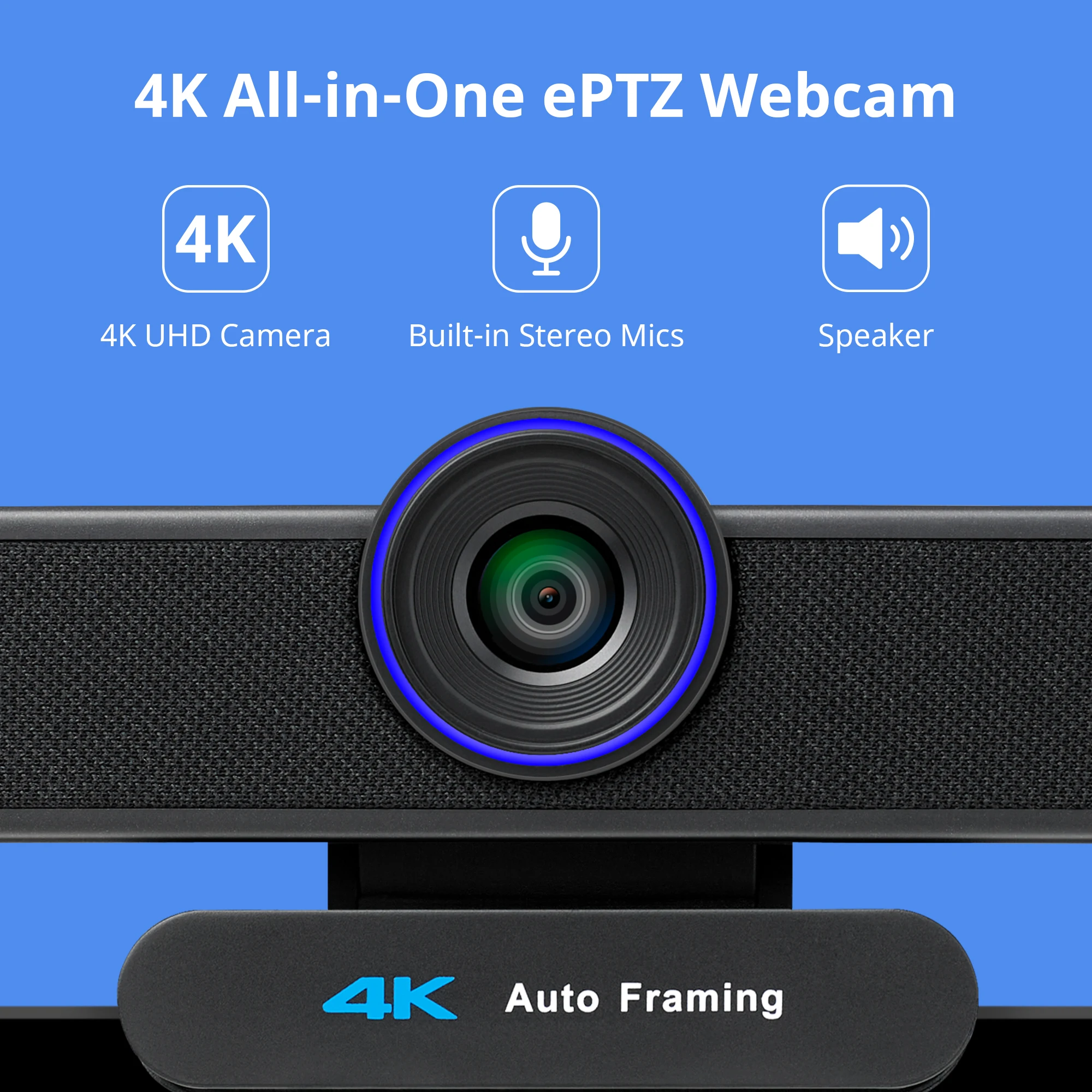 VA300C 4K EPTZ Webcam Conference Webcam 8MP 4x Digital Zoom with Auto Framing on 2K USB PC Webcam for Vmix OBS Living Streaming