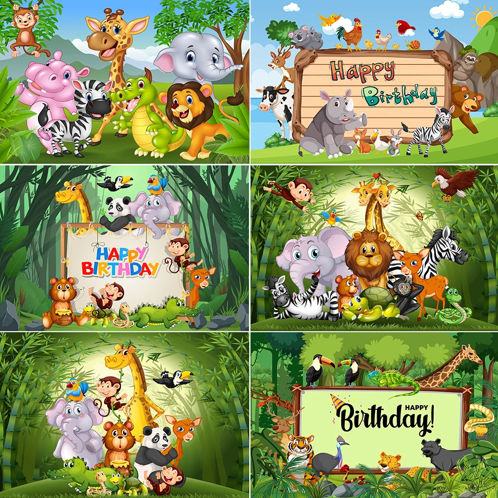 

Cartoon Animal Wild Safari Jungle Theme Birthday Party Banner Decor Background Baby Shower Kid Poster Backdrop Photo Studio Prop