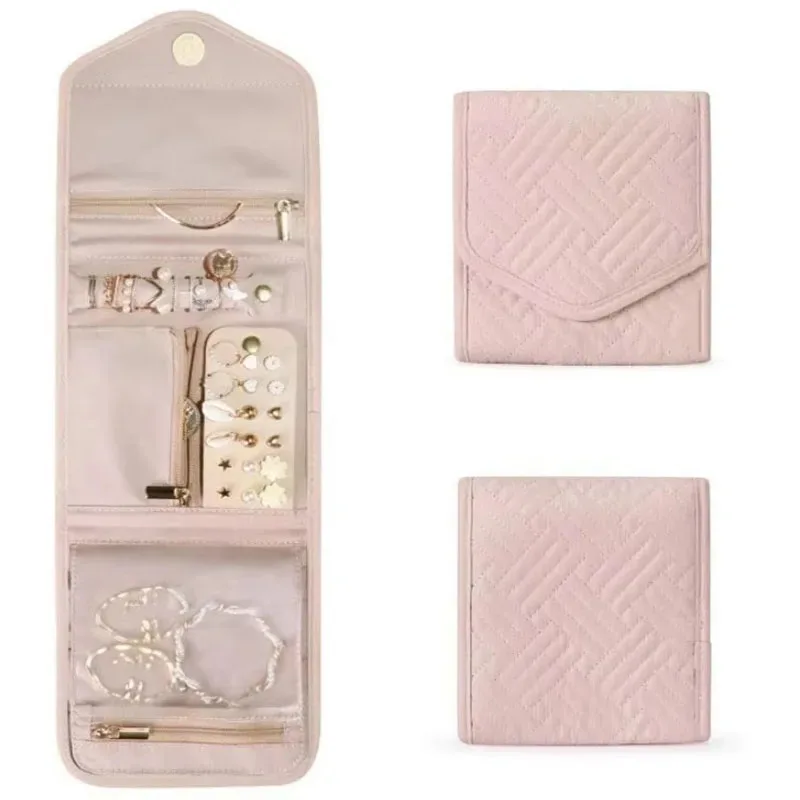 

Портативный стеганый туристический рулон для ювелирных изделий, 1 шт. - складной органайзер с застежкой-кнопкой для серег, браслетов и колец