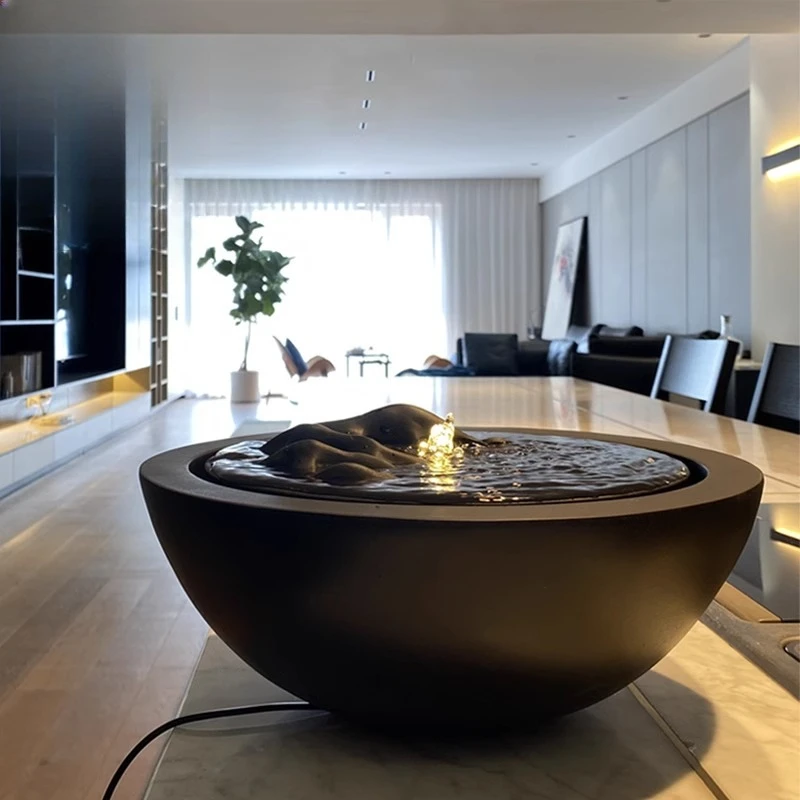 

Flowing water fountain water feature ornament light luxury club rockery landscaping cornucopia