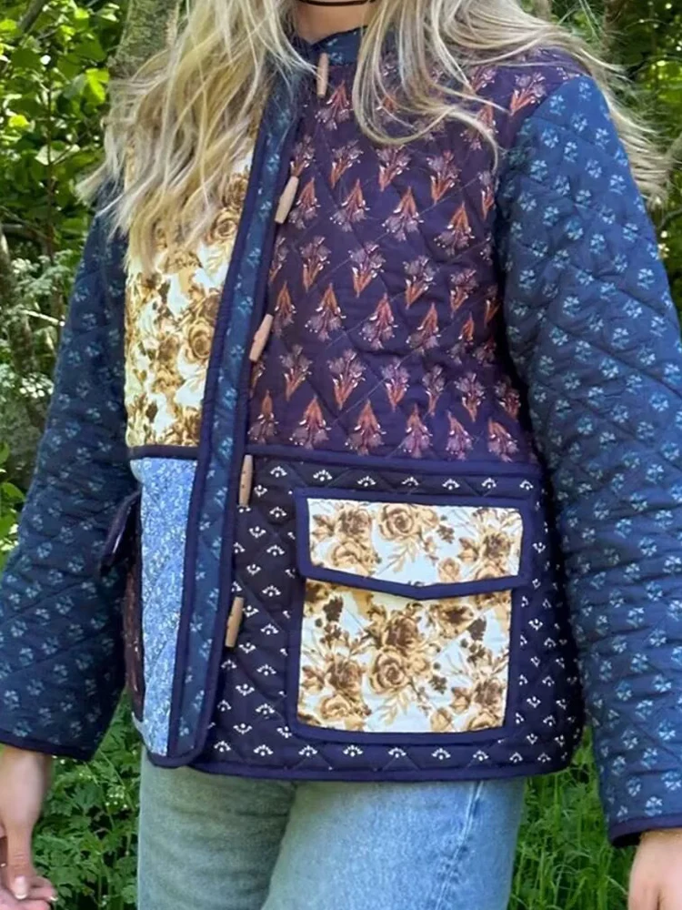 

Spring new women's clothing European and American French fashion Danish floral patchwork loose cotton jacket