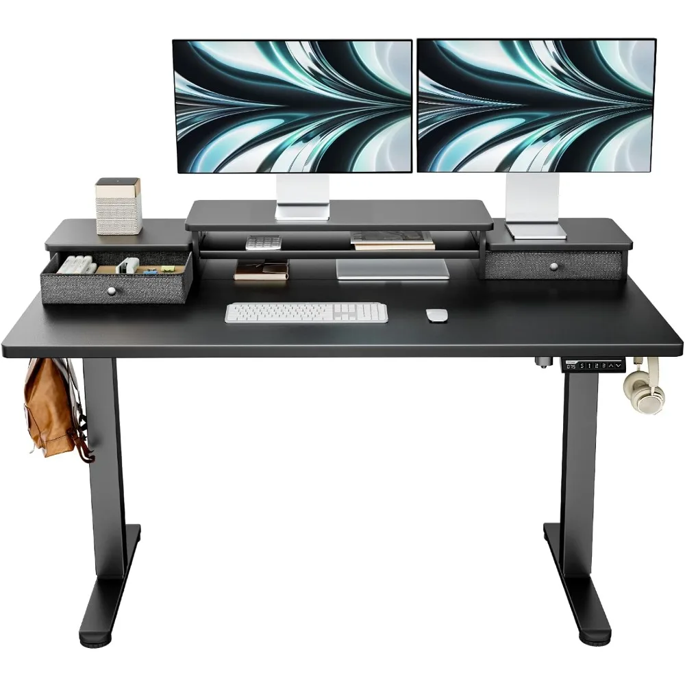 

Electric Standing Desk with Double Drawers, 55x28 Inches Adjustable Height Sit Stand Up Desk