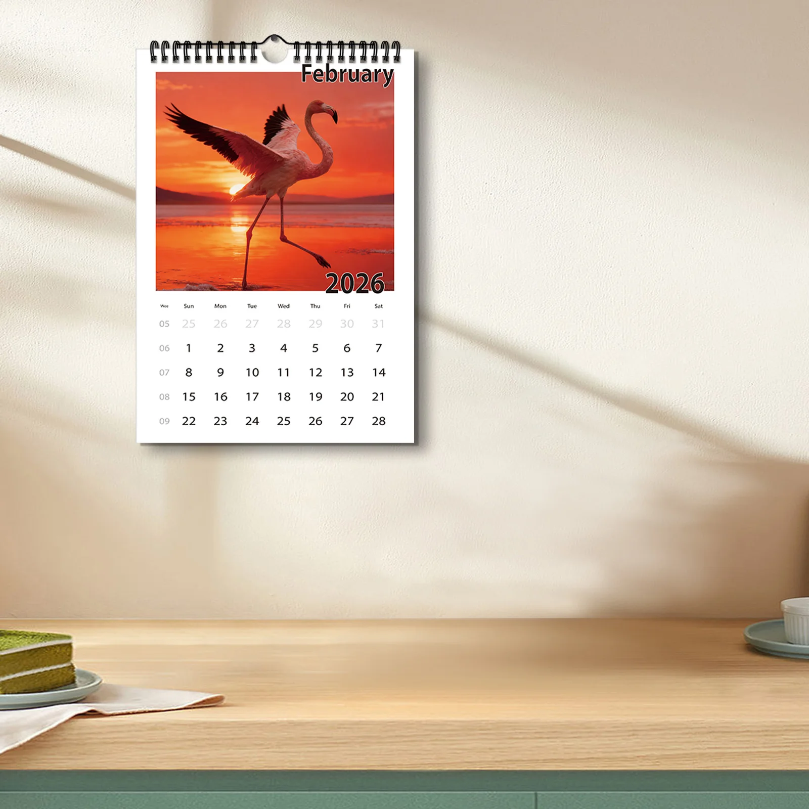 ปฏิทินนกฟลามิงโก้ที่สง่างาม 1 ชิ้น เหมาะสำหรับตกแต่งบ้าน เหมาะสำหรับคนรักธรรมชาติและนก ของขวัญปีใหม่ที่สมบูรณ์แบบสำหรับการจัดตารางเวลา