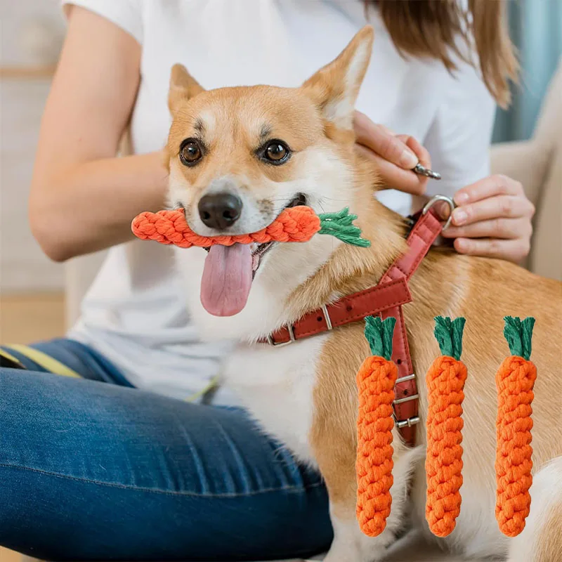 Carrot Dog Bite Rope Pet Dog Toy Safe Durable Braided Bite Dog Chew Toys Resistant Puppy Molar Cleaning Teeth Cotton Rope