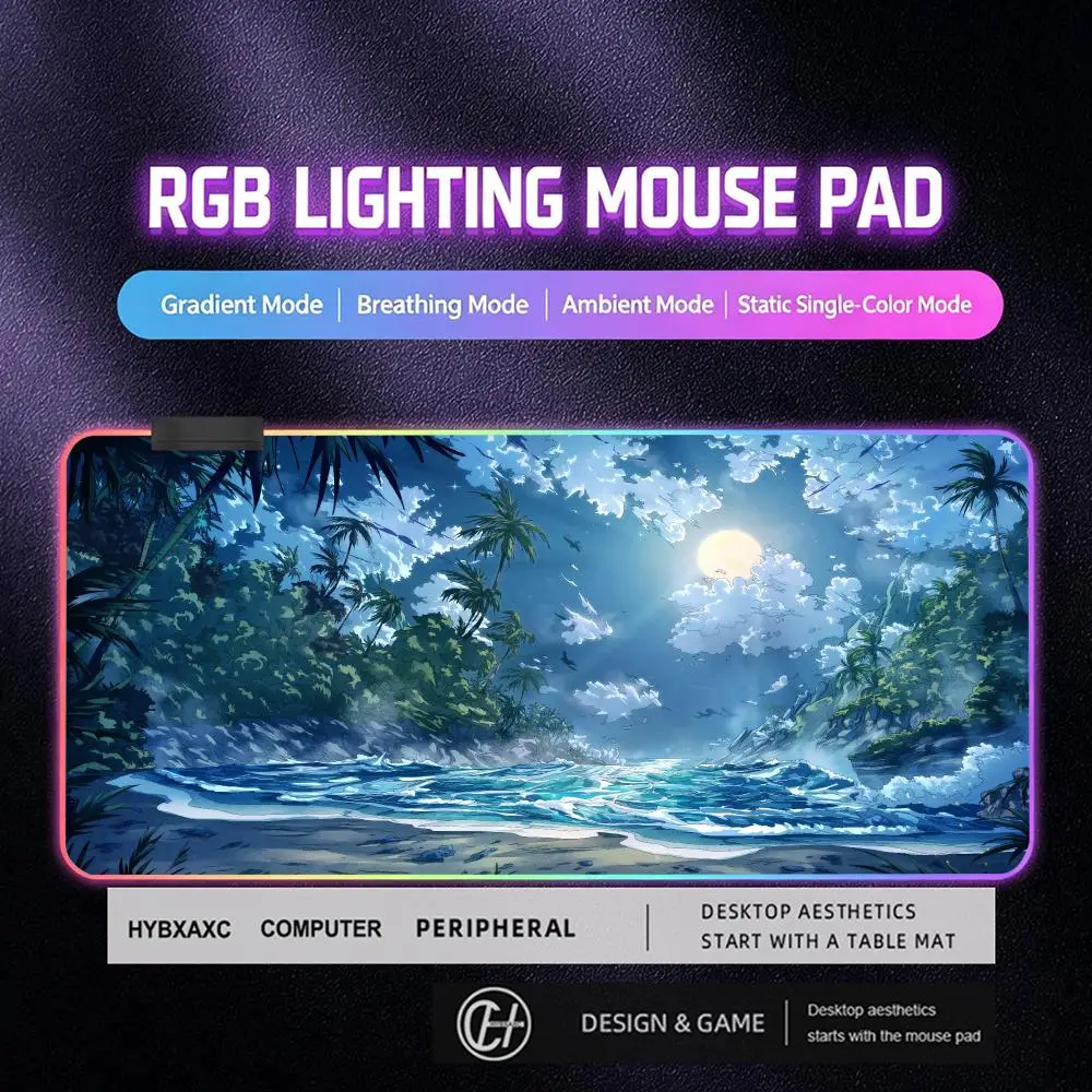 HYBXAXC Mouse Pads RGB Gaming Mouse Pad Desk Mat HD Gamer Large LED Light XXL RGB Mouse Pad Anime Scenery Keyboard Pad 900X400