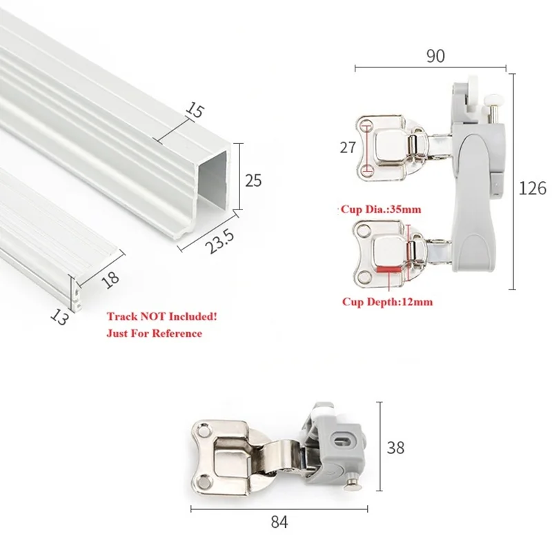 1Set Wardrobe Closet Sliding Bi-fold Door Roller Wheel Hardware Kit