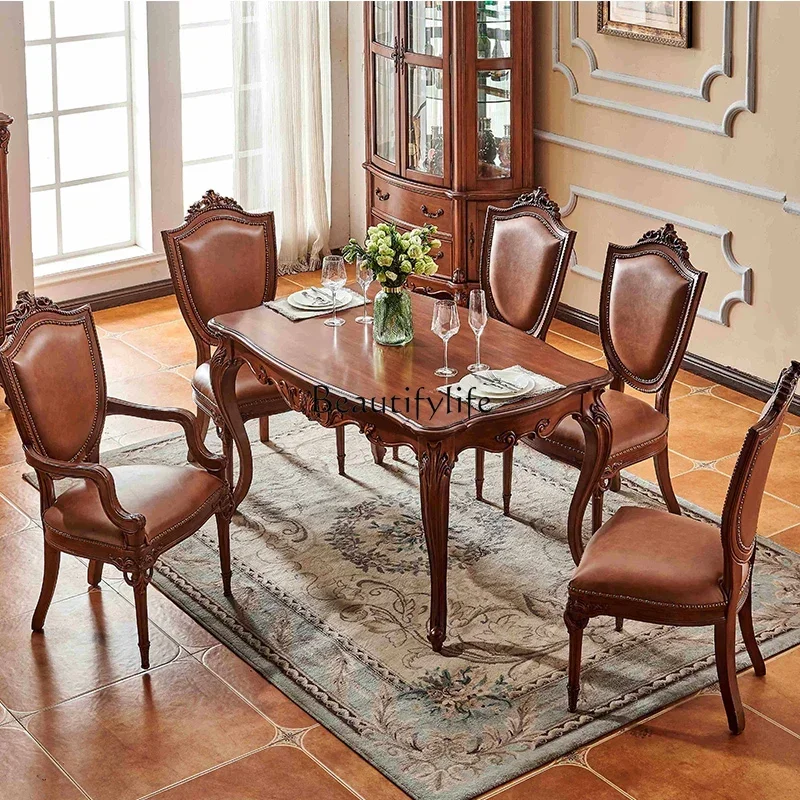 35PAmerican all-solid wood dining table household living room rectangular European multi-functional dining room