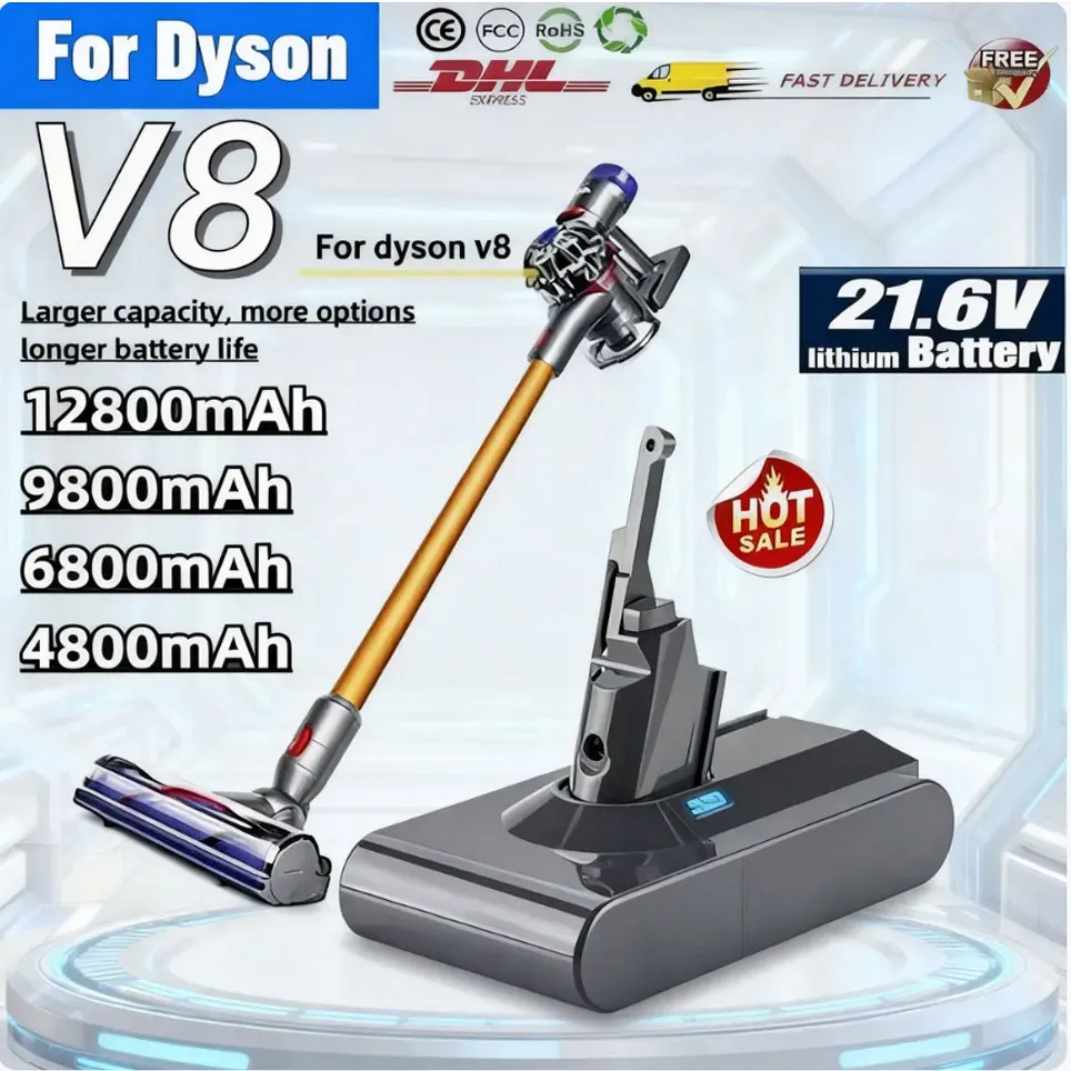 Batería de Repuesto 100% NUEVA para Dyson V8, 21.6V 12800mAh, para Aspiradora Inalámbrica Dyson V8 Absolute