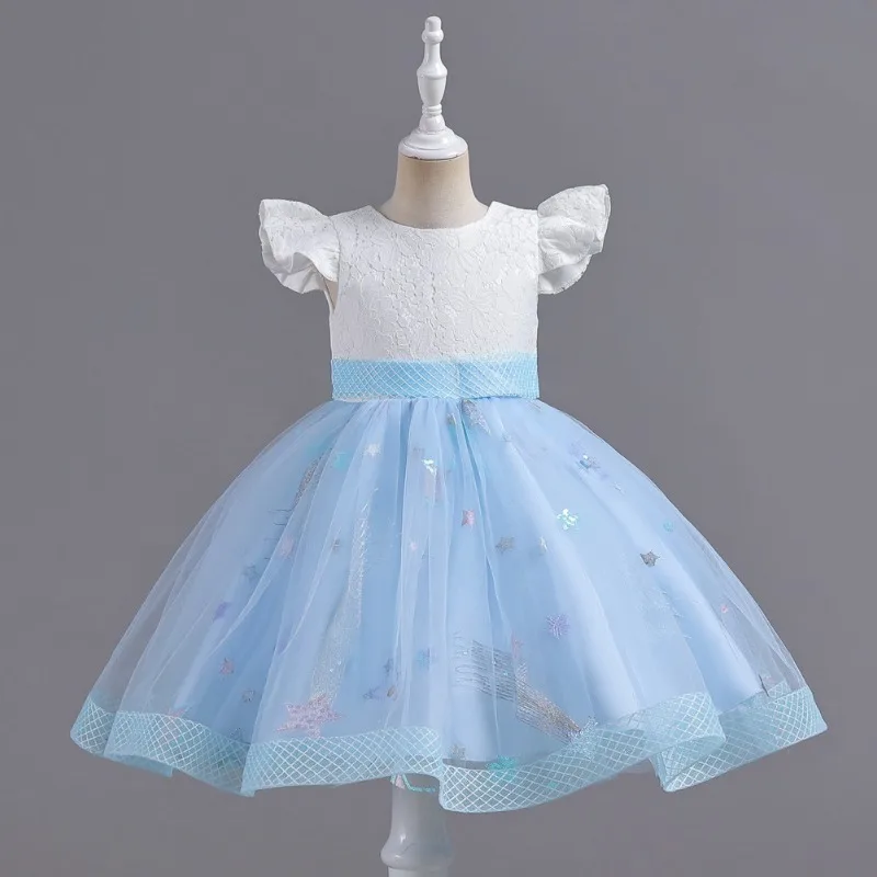 Vestido de comprimento de tornozelo de lantejoula feminino, vestido colorido infantil, festa de casamento, menina flor