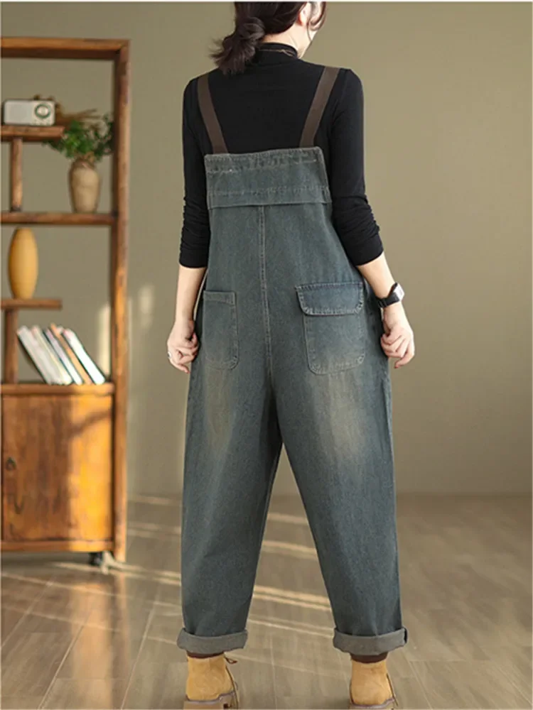 Literary Vintage Casual All-match Denim Overalls Female Spring and Autumn New Jumpsuit Streetwear Harem Pants Ankle-length Pant