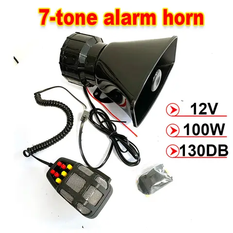 7-Sound Speaker Car Horn Police Siren Air Horn Megaphone 12V 100W Emergency Warning Alarm Loud Amplifier Hooter for Vehicle Safe