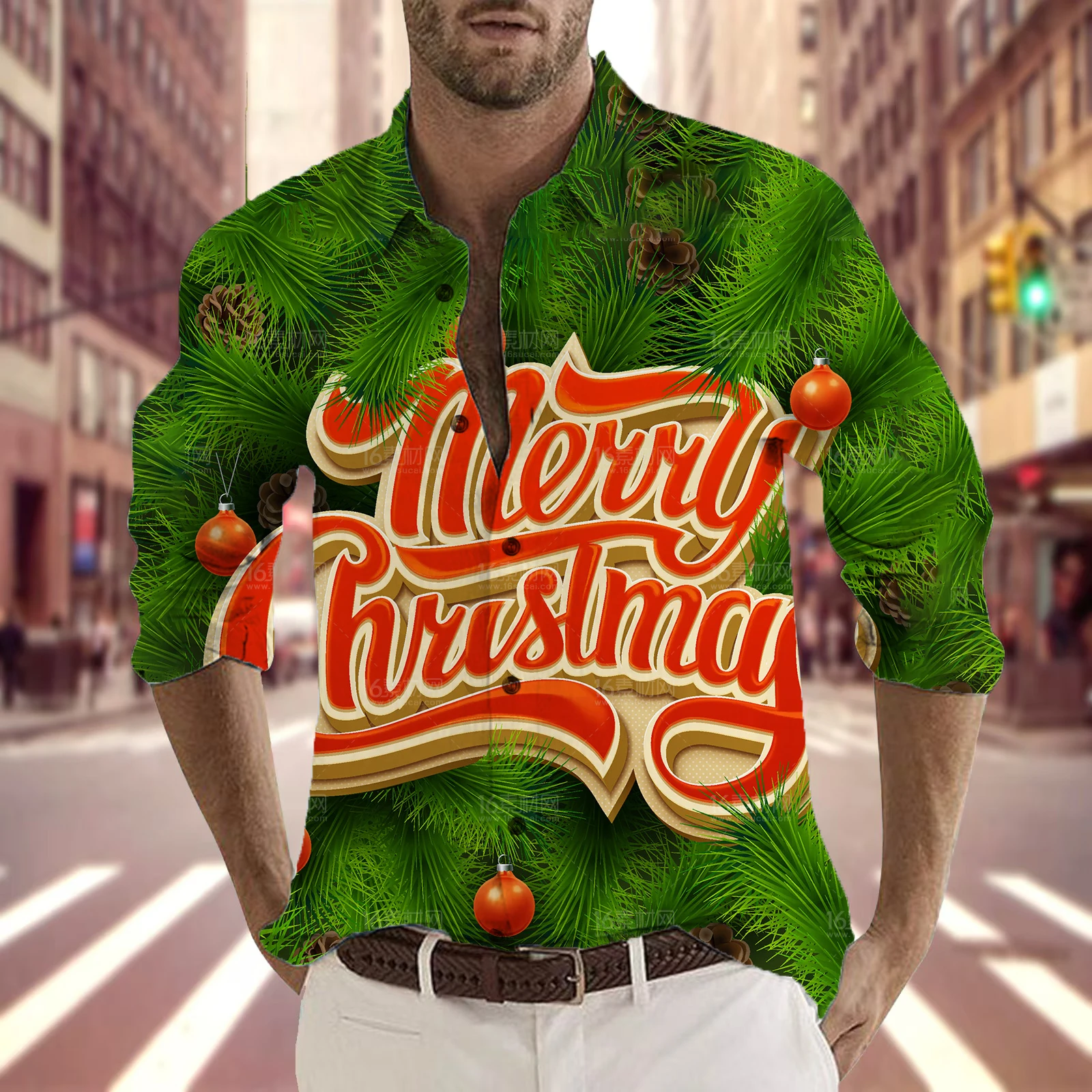 2025 Christmas New Year Men's Long Sleeve Shirt Fashion Personalized Pattern Printing Holiday Celebration Large Size Men's Tops