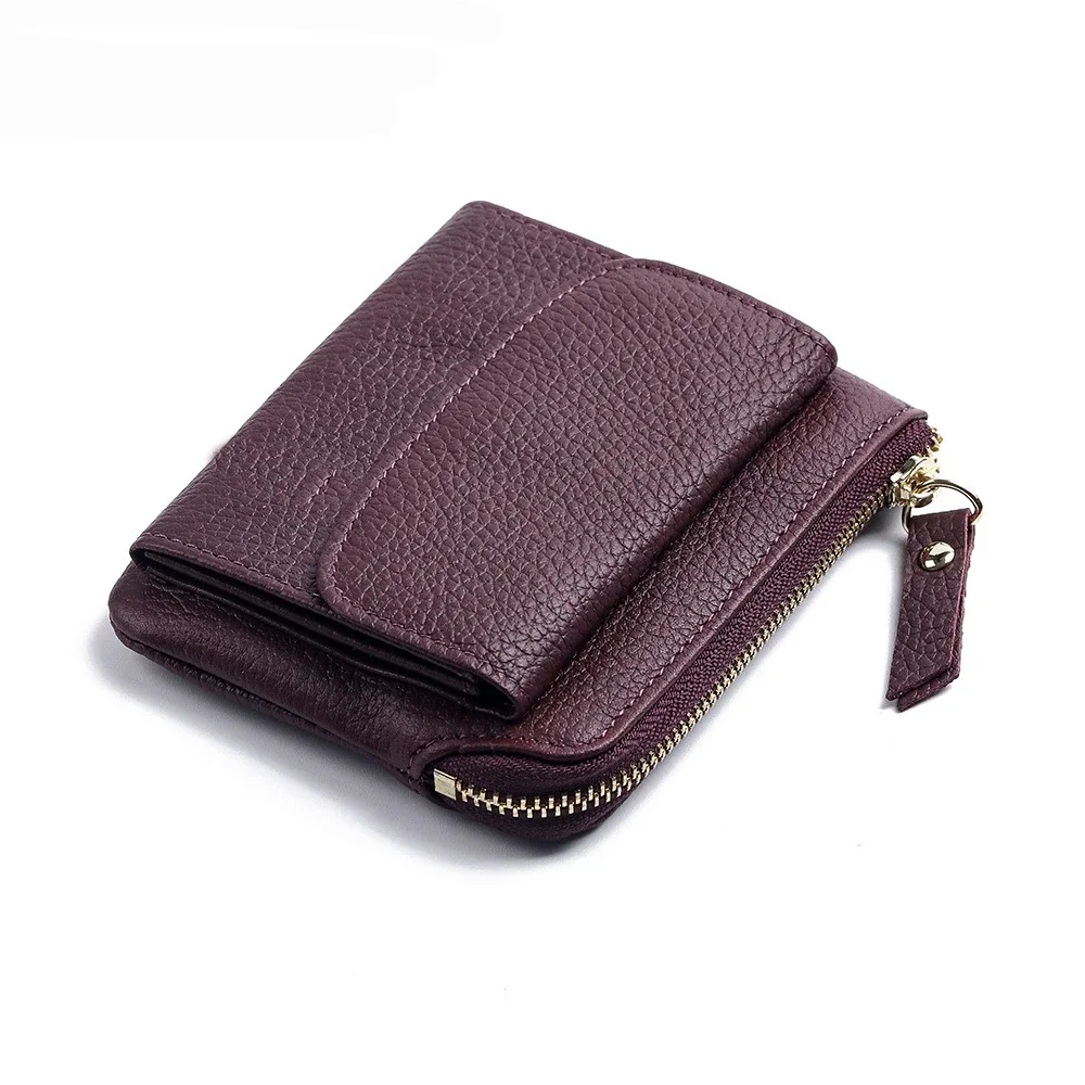 Genuine Leather Women Mini Wallet Ladies Short Wallets and Purses Zipper Leather Coin Purse Keychain Coins Pocket Bag