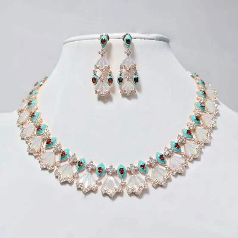 

BELLUX 925 Sterling Silver Natural White MOP Shell Synthetic Zircon Luxury Vintage Banquet Necklace for Women