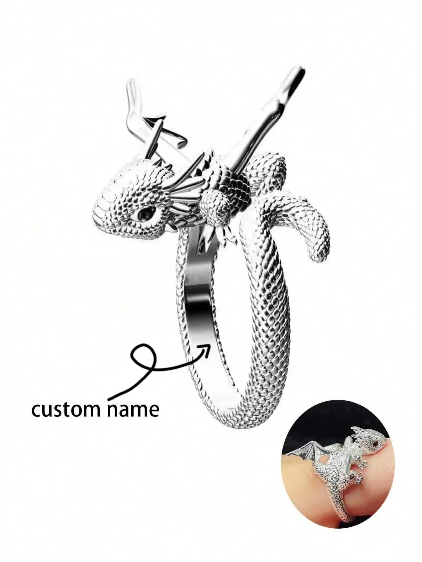 1 Piece of Women's Adjustable Animal Personalized Dragon Shaped Ring Jewelry Customizable for DIY Carving