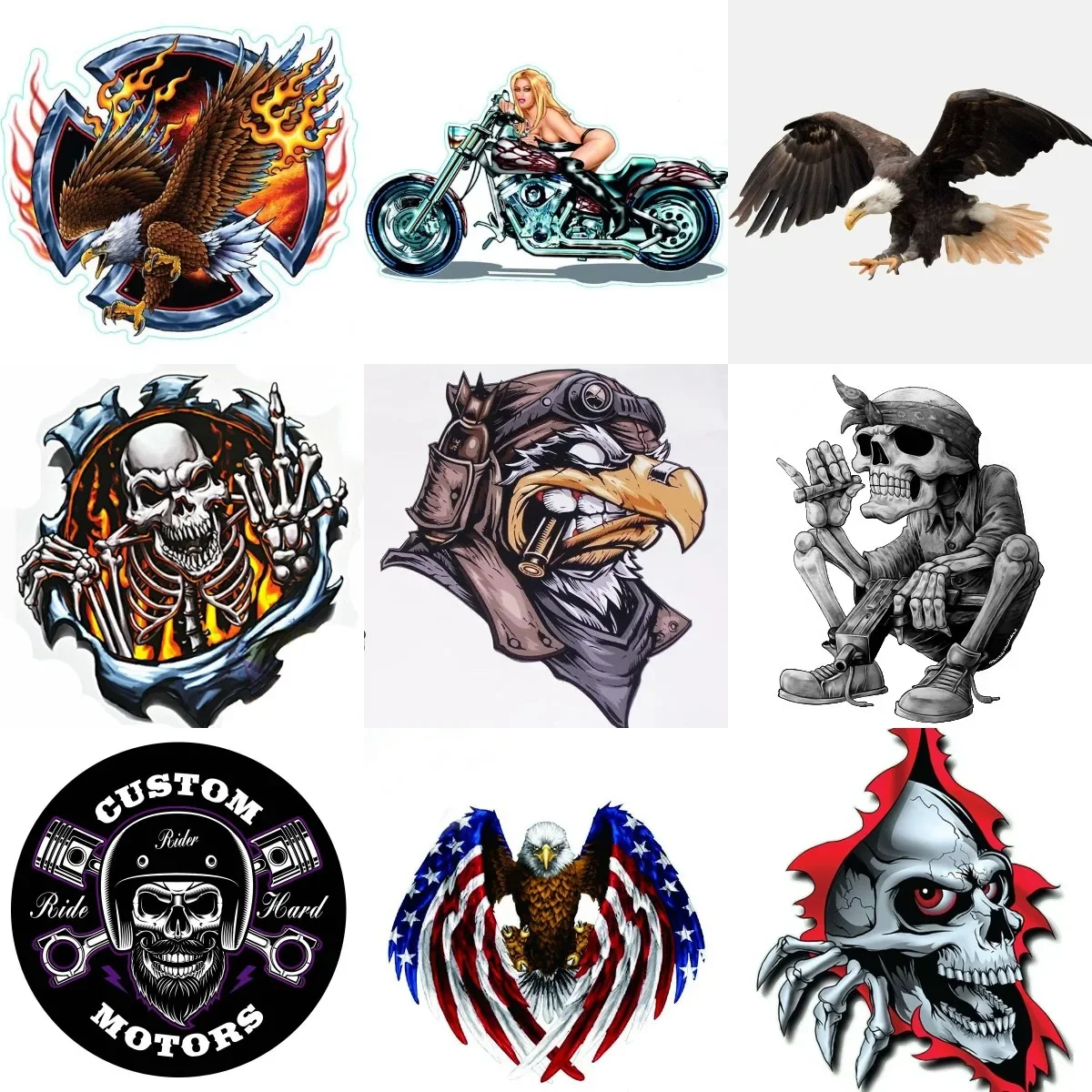 

Creative Skull Bald Eagle Custom Motors PVC Sticker for Decorate Truck Car Camper Van Bicycle Wall Off-road Decal Accessories