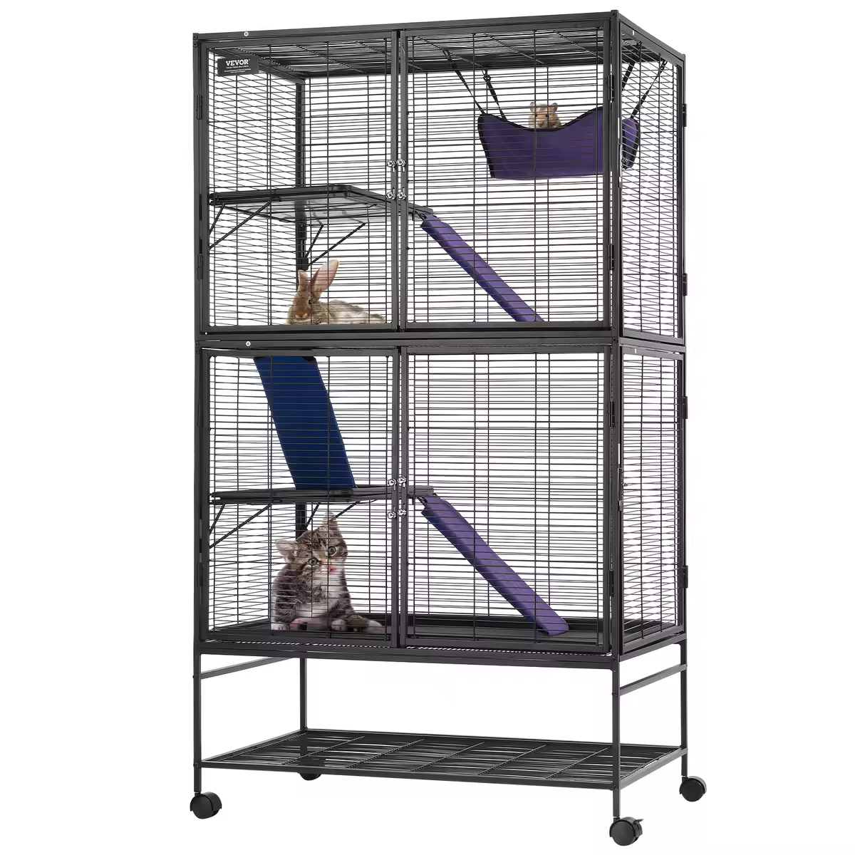 SucceBuy 64.6"Rolling Metal Ferret Cage Large4-Tier Critter Nation Cage Small Animal Cage for Pet Rat Hamster Guinea Chinchilla