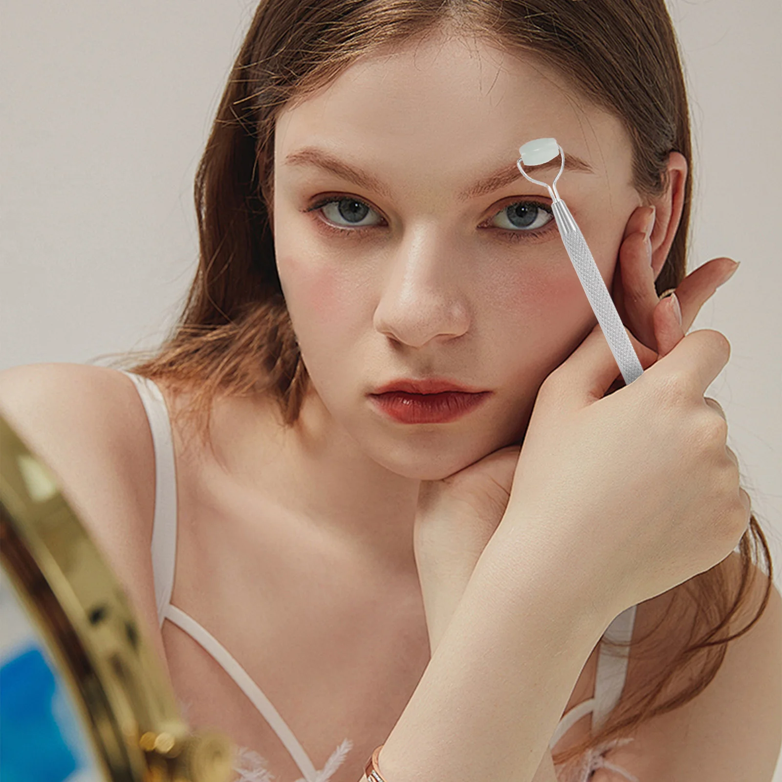 Rodillo Facial de piedra de Jade, masajeador de ojos, herramienta de enfriamiento para masaje de nariz, palo de belleza para esculpir, rodillo de Jade para ojos, 2 uds.