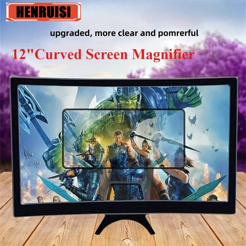 12 Inch Large Screen 3D HD Phone Amplifier Curved Screen Mobile Phone Screen Magnifier with Smartphone Stand Movie Video Enlarge