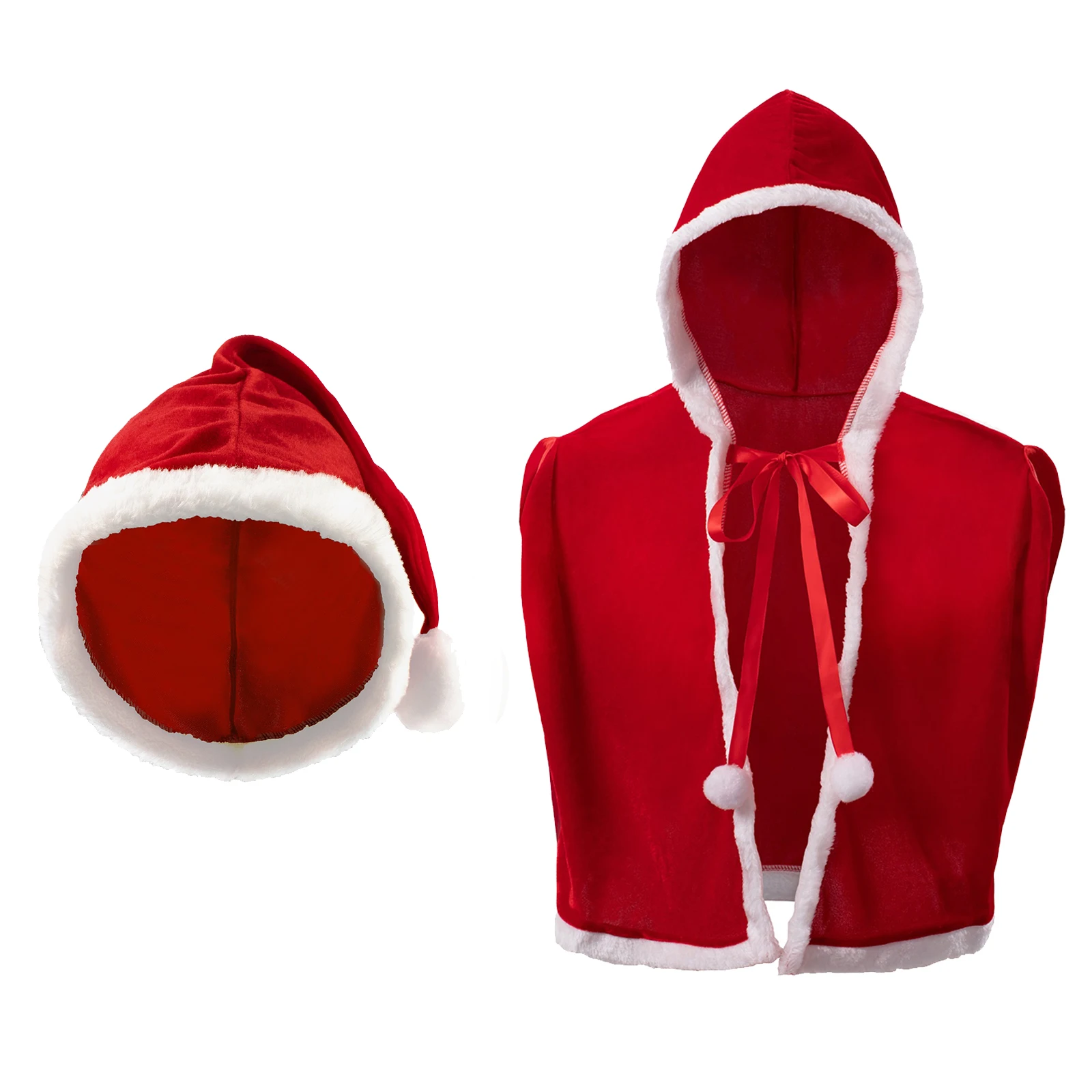 Weihnachtsschal, Umhang, Crop-Tops, Weihnachtsweste aus Samt, Tanktops, Kapuzenumhang mit Mütze, Weihnachtskostüm, Cosplay-Kleidung, Neujahr