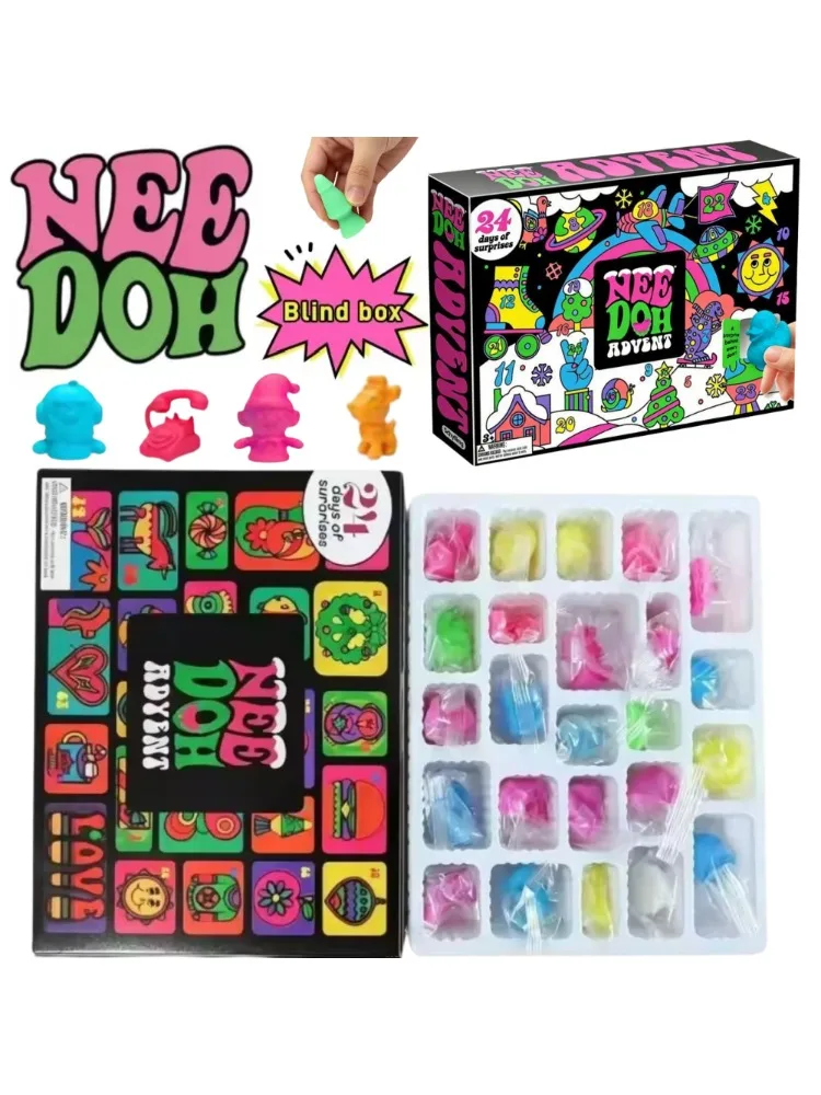 2026 Neuer NeeDoh Weihnachts-Adventskalender-Geschenkbox, 24-Tage-Überraschungs-Mini-Squishy-Fidget-Spielzeug, sensorisches Stressabbau-Spielzeug-Set