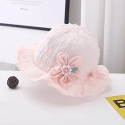 Summer Adjustable Princess Girl Fisherman Hat Baby Cute UV Sun Protection Cap Pink Bucket Hats With Flower 3-12M