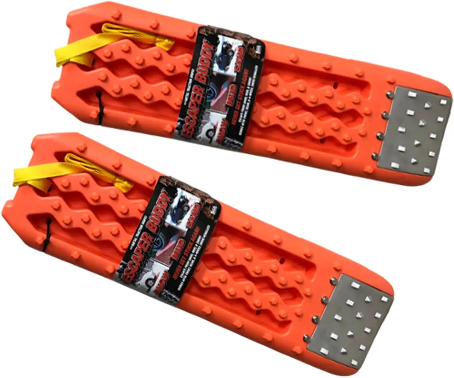 2PCS Metal Gripped Traction Board For Off-Roading in Mud, Sand & Snow, Metal grips, Each 34x9x3inch Handles 10 Tons, Polypropylene/Metal, Never Get Stuck