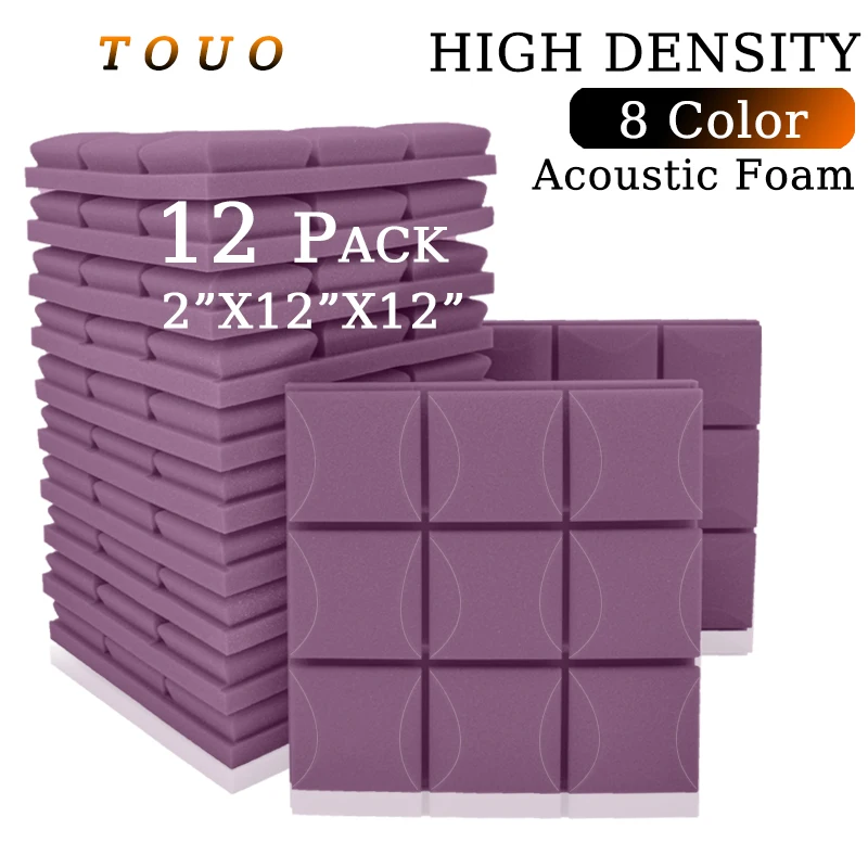 TOUO Acoustic Foam Panels 12 Pack Soundproof Sound Insulation For Wall Studio Recording Wedge Tiles Sound Absorption Treatment