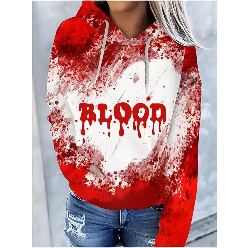 Halloween Horreur Sang 3D Imprimer Hoodies Femmes À Manches Longues Sweat À Capuche Surdimensionné Streetwear Pull Femme Vêtements