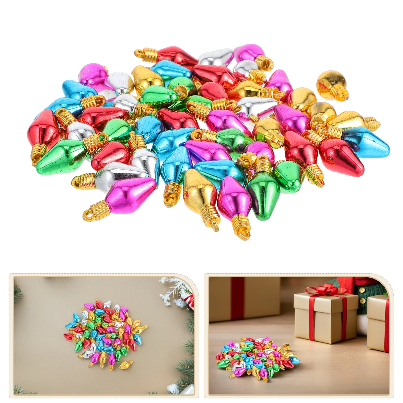 

50Pcs Colorful Christmas Light Bulb Beads Electroplated Finish Mini Charms for DIY Earrings Necklaces Tree Hanging Decor