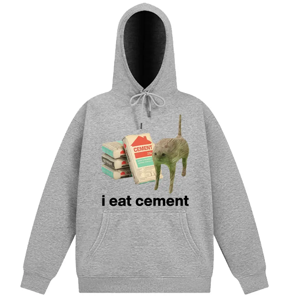 I Eat Cement Cursed Cat Funny Meme Retro Hoodie Man's Woman Fashion Sweatshirts Long-sleeved Oversized Harajuku Unisex Tracksuit, image 4