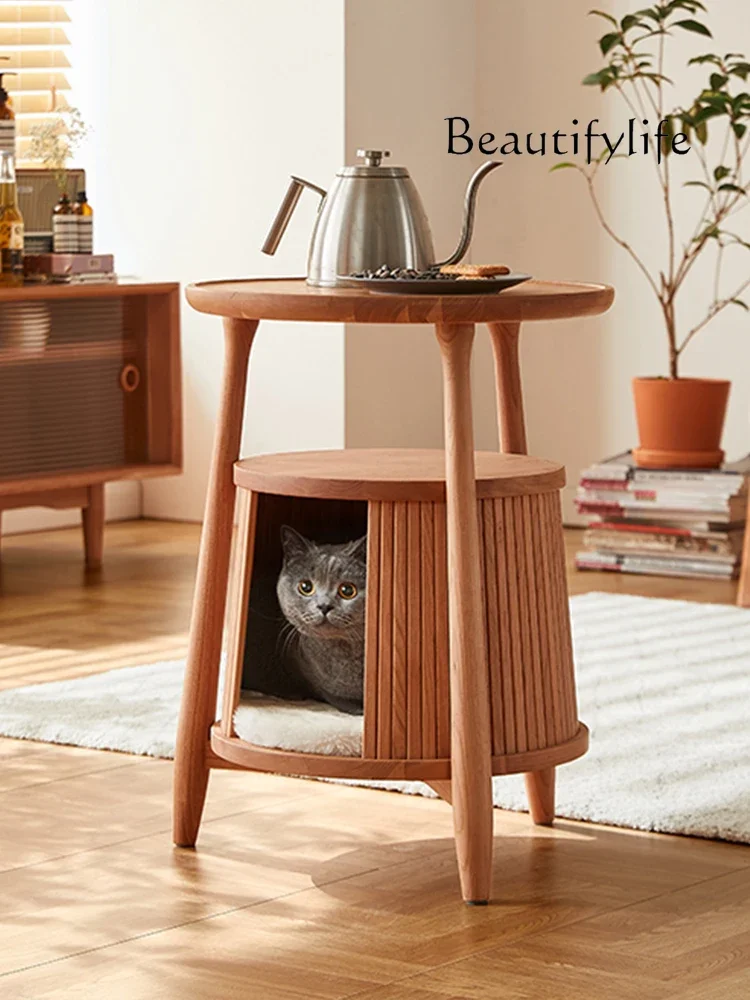 

Nordic Cattery Cherrywood Solid Wood Coffee Table Side Table Sitting Room Cabinet Japanese Cat Nest Corner Table
