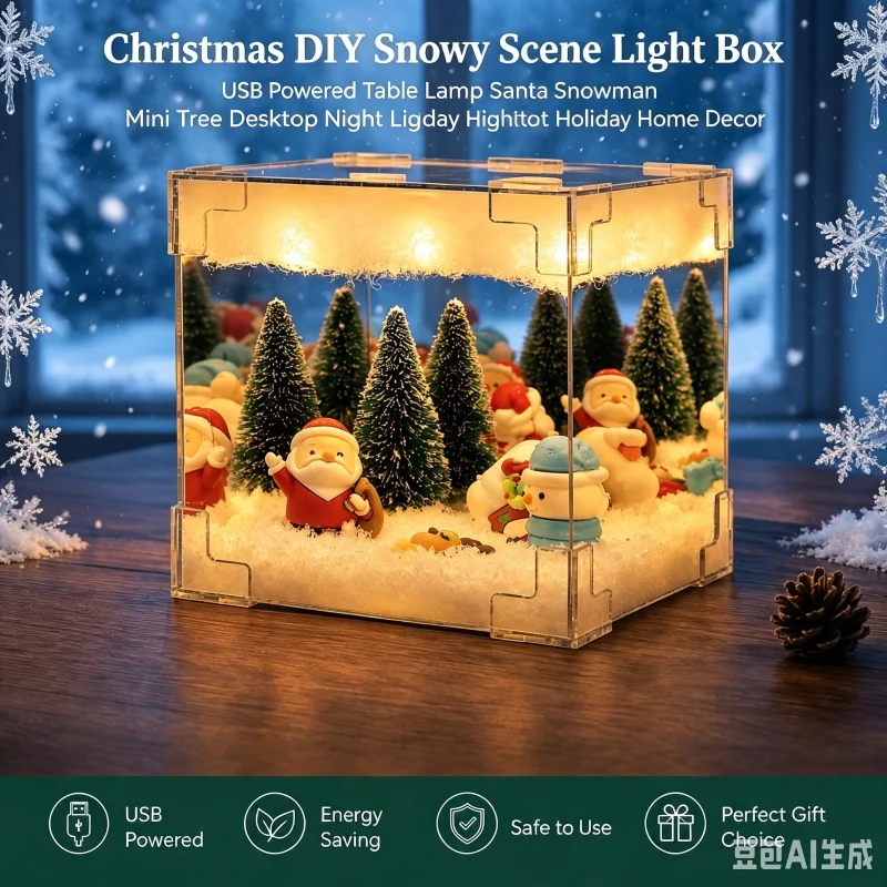 Christmas LED Snow Scene Display Box Lamp DIY Mini Winter Landscape Night Light for Bedroom Table Holiday Decoration Gift