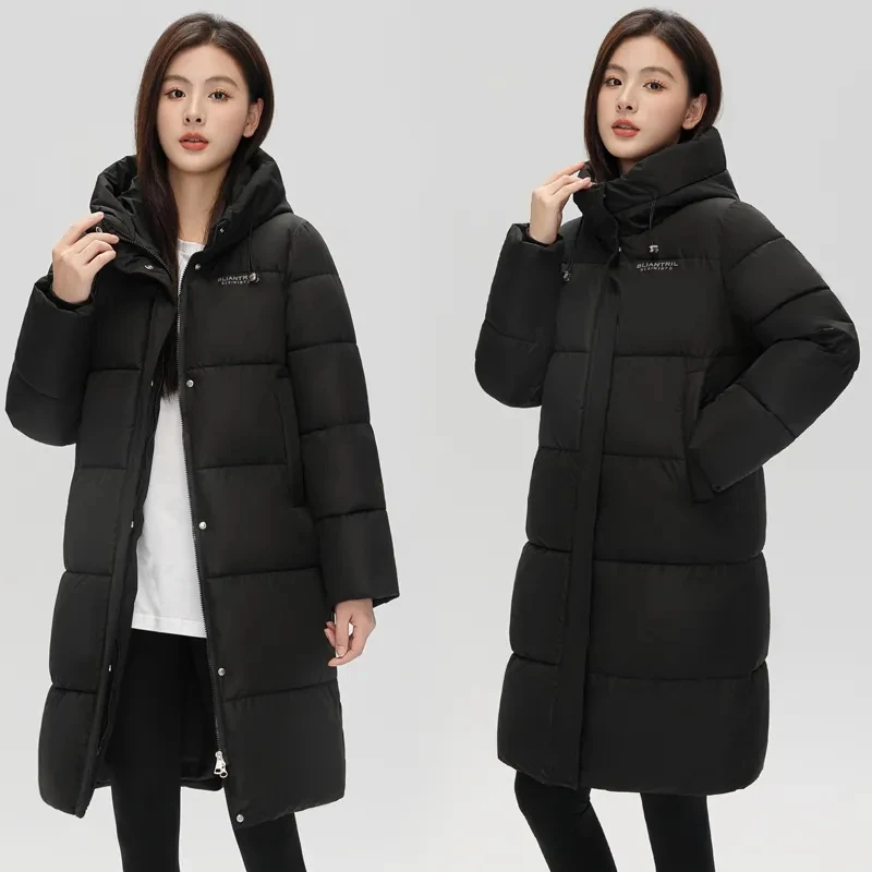 2025 Nuova giacca invernale lunga da donna Parka Giubbotti in cotone Caldo capispalla con cappuccio Cappotti da neve freddi spessi femminili Piumino