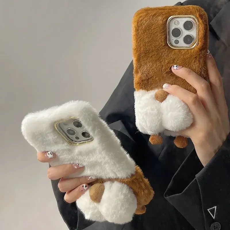 Autumn and winter plush Keji buttocks phone case  For iPhone 16 15 14 13 11 12 Pro Max Mini X XR XS 7 8 Plus SE 2020  Fur Case